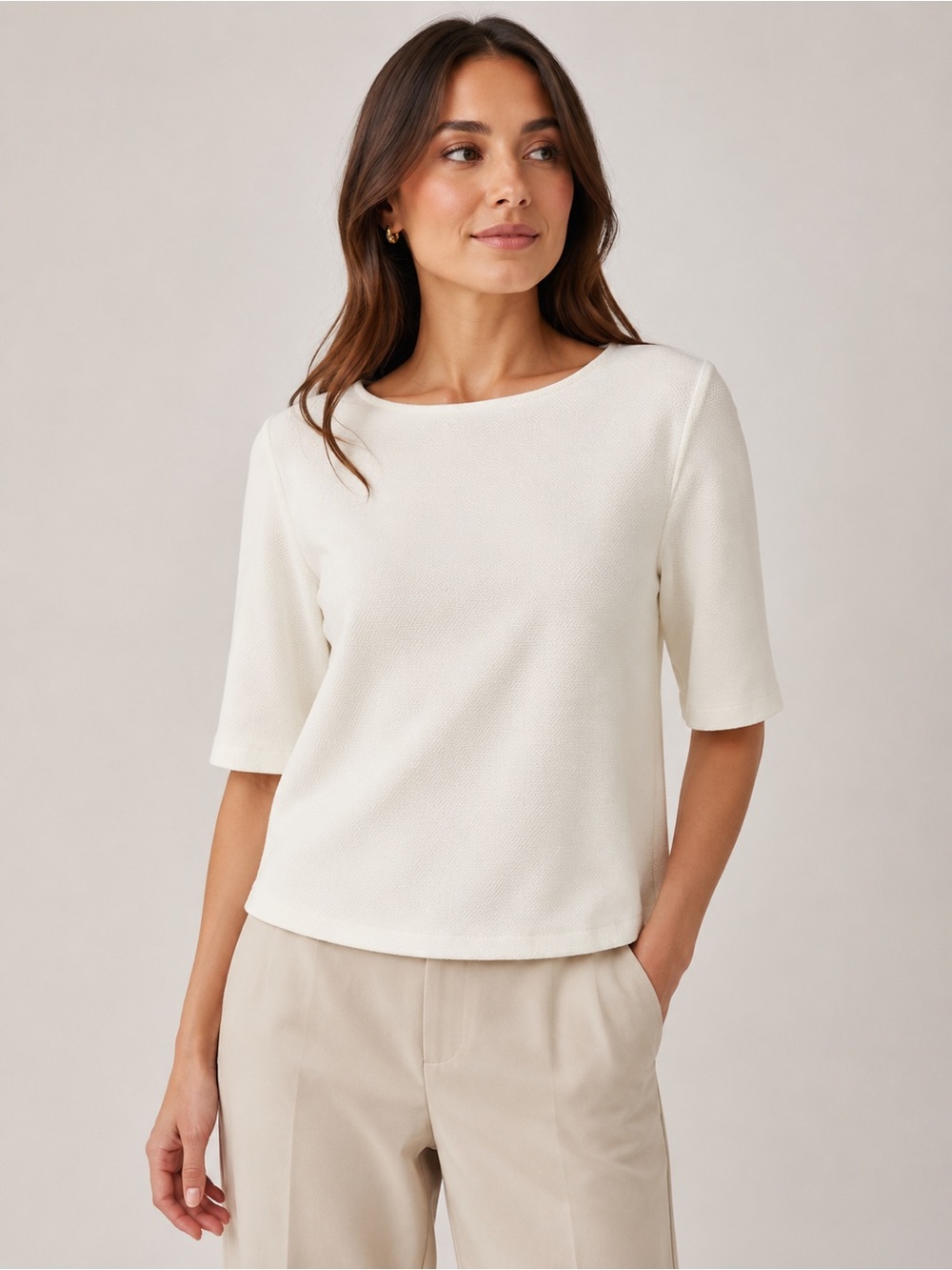 Everly White Textured Short Sleeve Knit Top